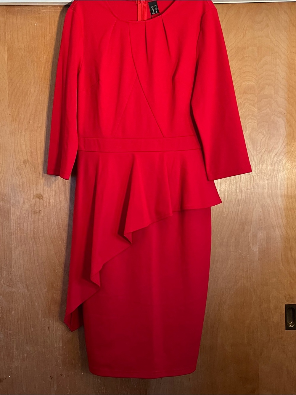 Tahari Red Asymmetric Peplum Midi Dress